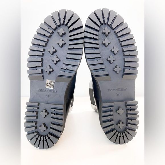 New Good American Black Leather Pull On Platform Boots - Picture 8 of 13